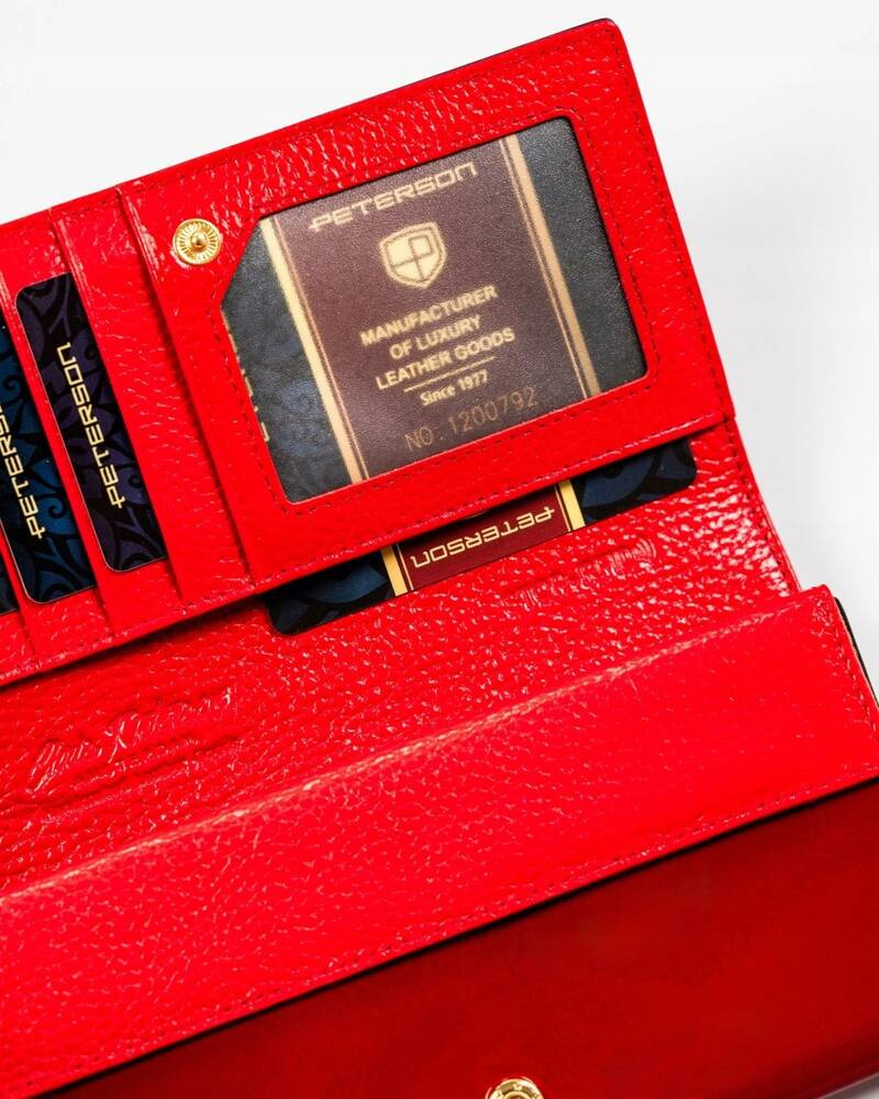 Damen Geldbörse aus Leder in Schwarz-Rot mit Außentasche – Peterson – Bild 8