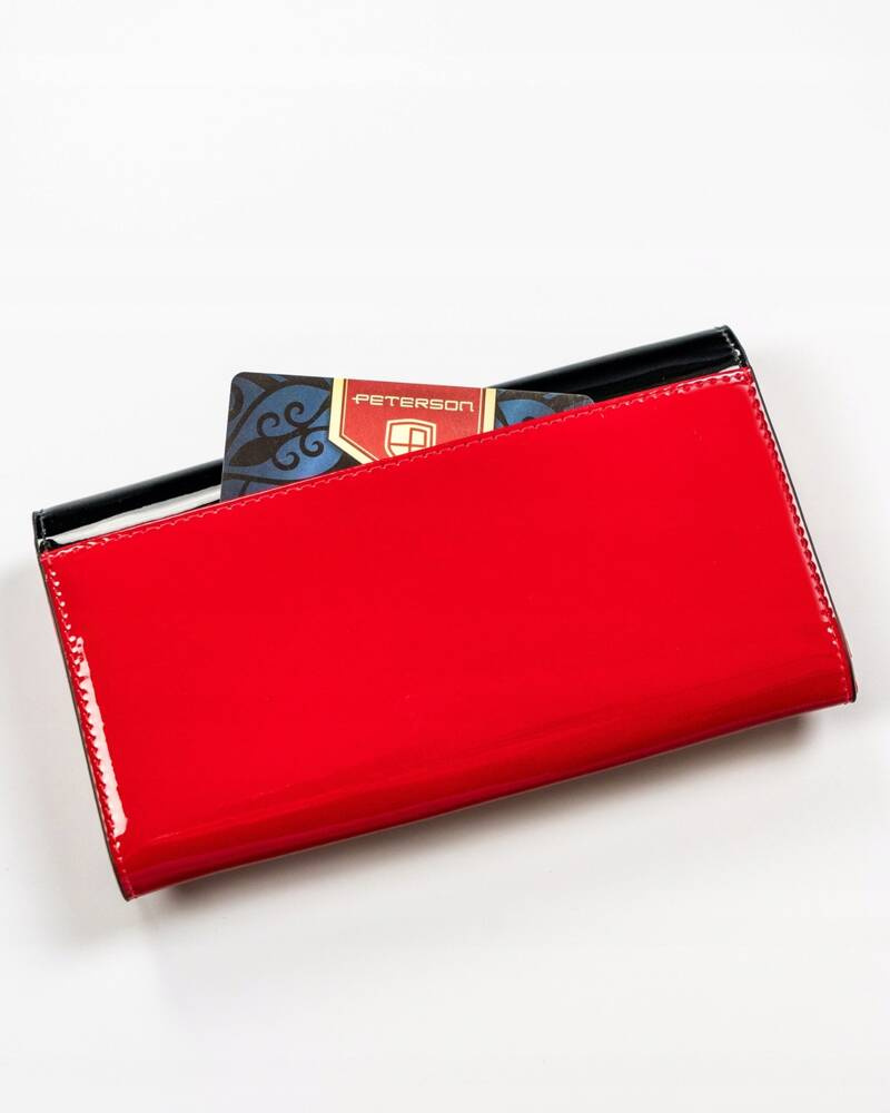 Damen Geldbörse aus Leder in Schwarz-Rot mit Außentasche – Peterson – Bild 5
