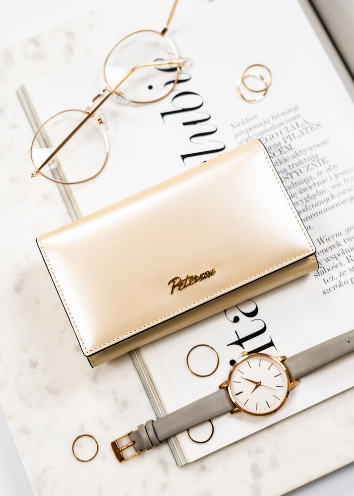 Klassische, elegante Damen Geldbörse in Beige mit Platz für Fahrzeugschein – Peterson – Bild 2