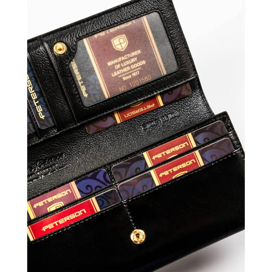 Große Damen Geldbörse aus Leder in Schwarz mit Druckknopfverschluss – Peterson – Bild 8