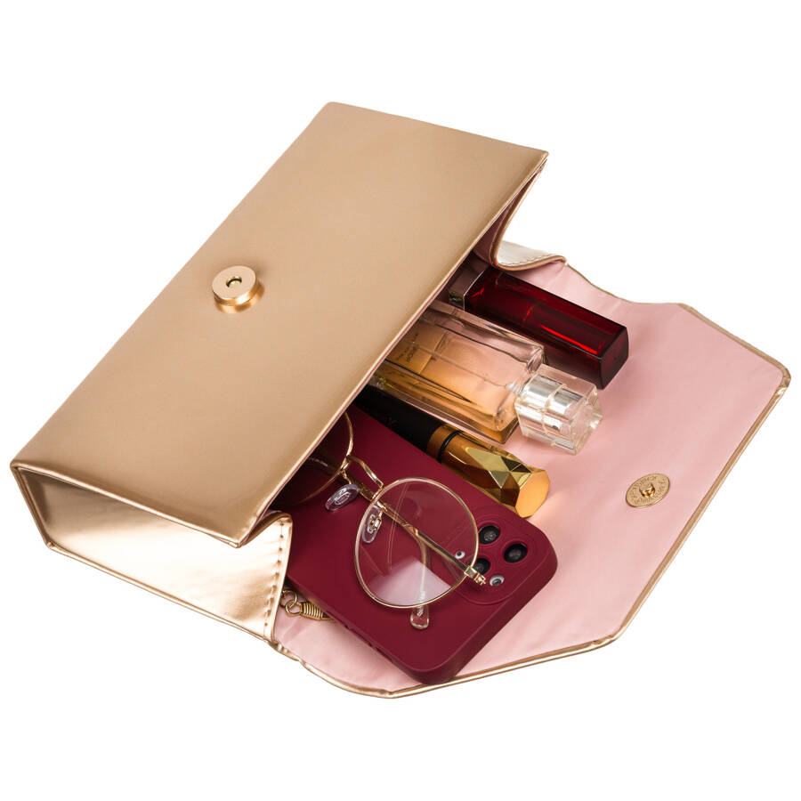 Klassische Damen Clutch in Gold mit Kette – Rovicky – Bild 7