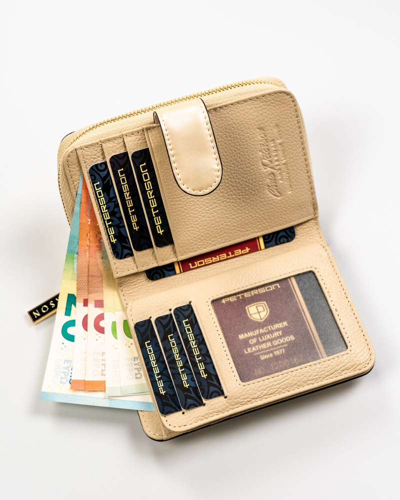 Kleine Damen Geldbörse in Beige mit Reißverschluss und Druckknopf – Peterson – Bild 3