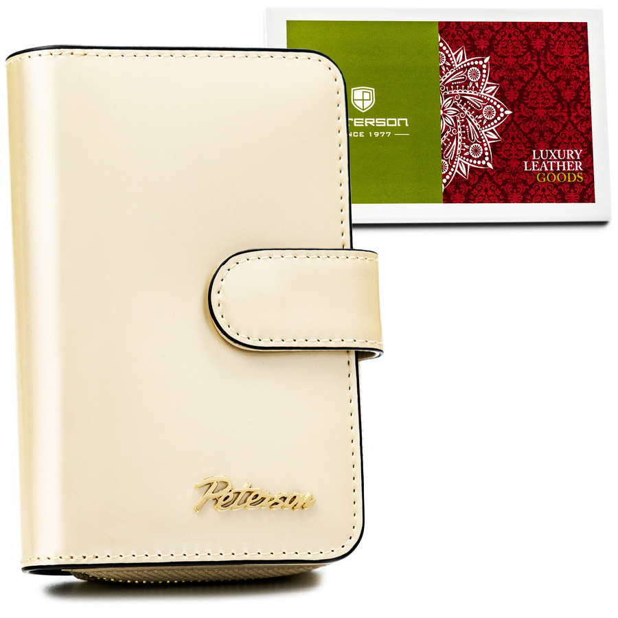 Kleine Damen Geldbörse in Beige mit Reißverschluss und Druckknopf – Peterson