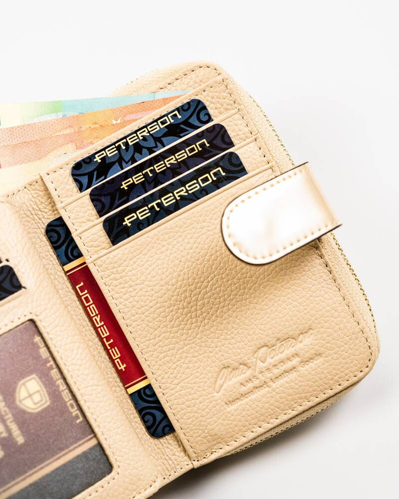 Kleine Damen Geldbörse in Beige mit Reißverschluss und Druckknopf – Peterson – Bild 8
