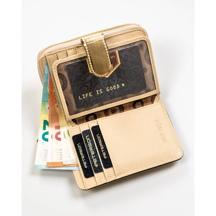 Elegante, kleine Damen Geldbörse in Gold aus echtem Leder – Peterson – Bild 13