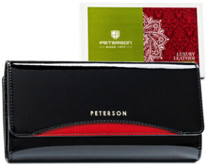 Große, klassische Damen Geldbörse in Schwarz mit Druckknopfverschluss – Peterson