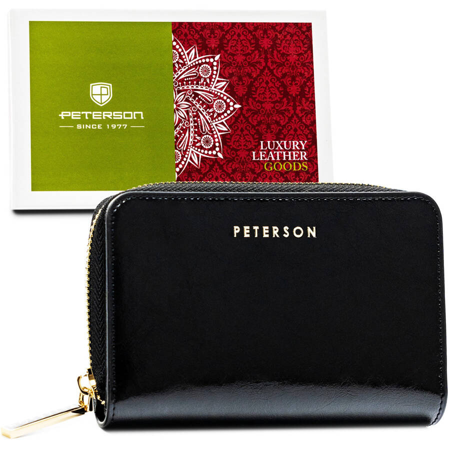 Schwarze Leder Geldbörse mit Druckknopf und RFID-Schutz – Peterson