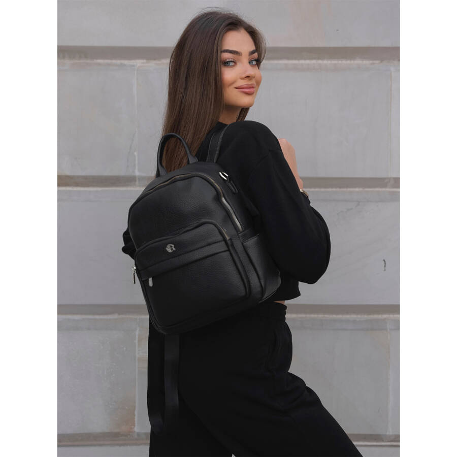 Damen-Rucksack mit Taschen in Schwarz – Rovicky – Bild 2