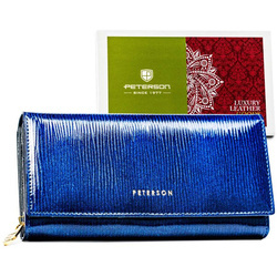 Damen Geldbörse aus Leder mit Fächern in Blau – Peterson