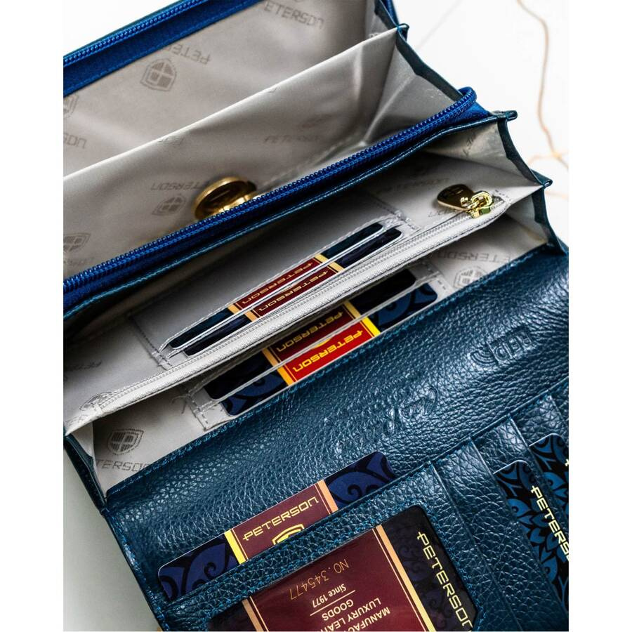 Damen Geldbörse aus Leder mit Fächern in Blau – Peterson – Bild 13