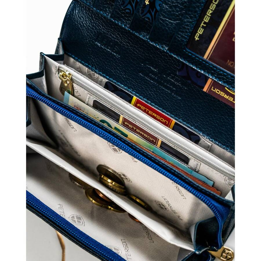 Damen Geldbörse aus Leder mit Fächern in Blau – Peterson – Bild 12