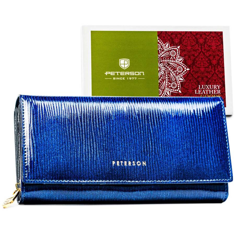 Damen Geldbörse aus Leder mit Fächern in Blau – Peterson