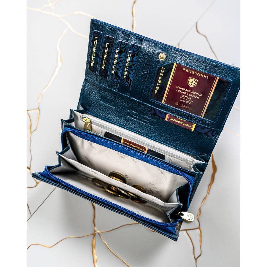 Damen Geldbörse aus Leder mit Fächern in Blau – Peterson – Bild 11