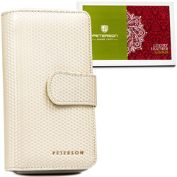 Elegante beige Damen Geldbörse aus Leder mit zartem Muster – Peterson