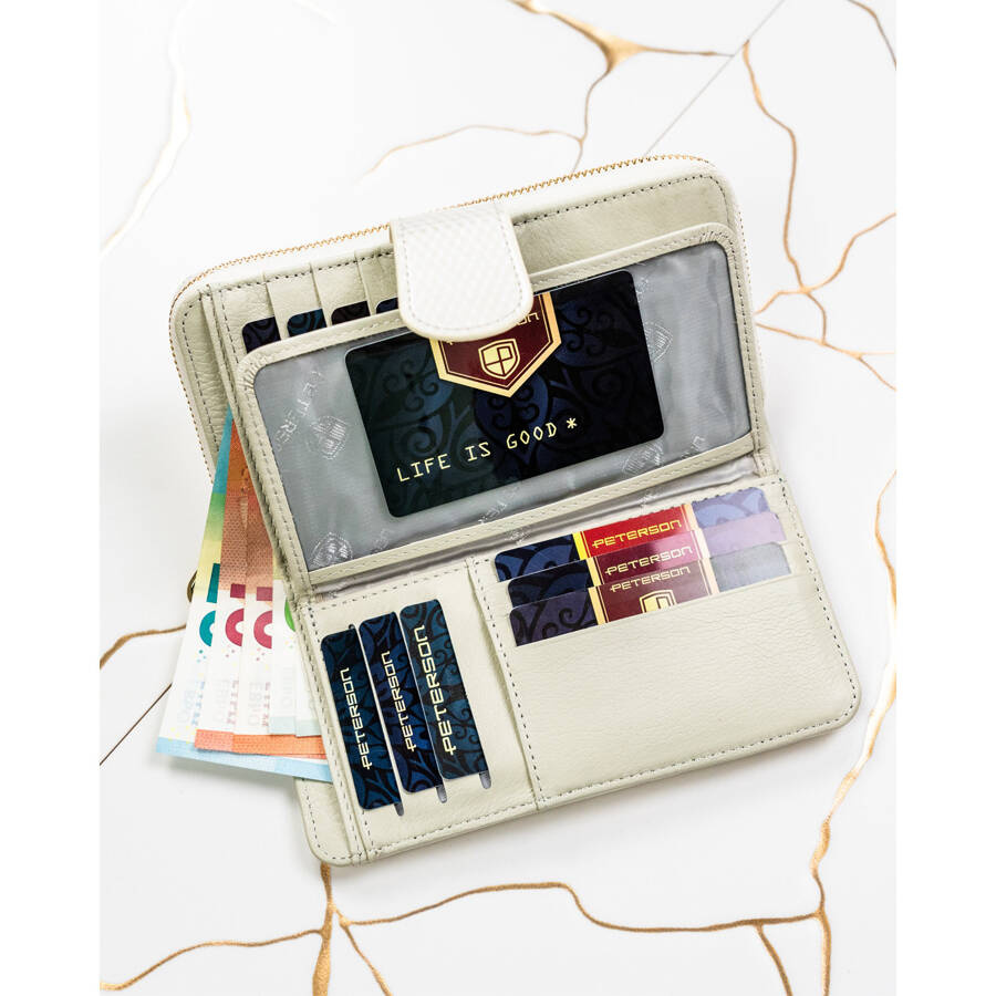 Elegante beige Damen Geldbörse aus Leder mit zartem Muster – Peterson – Bild 15