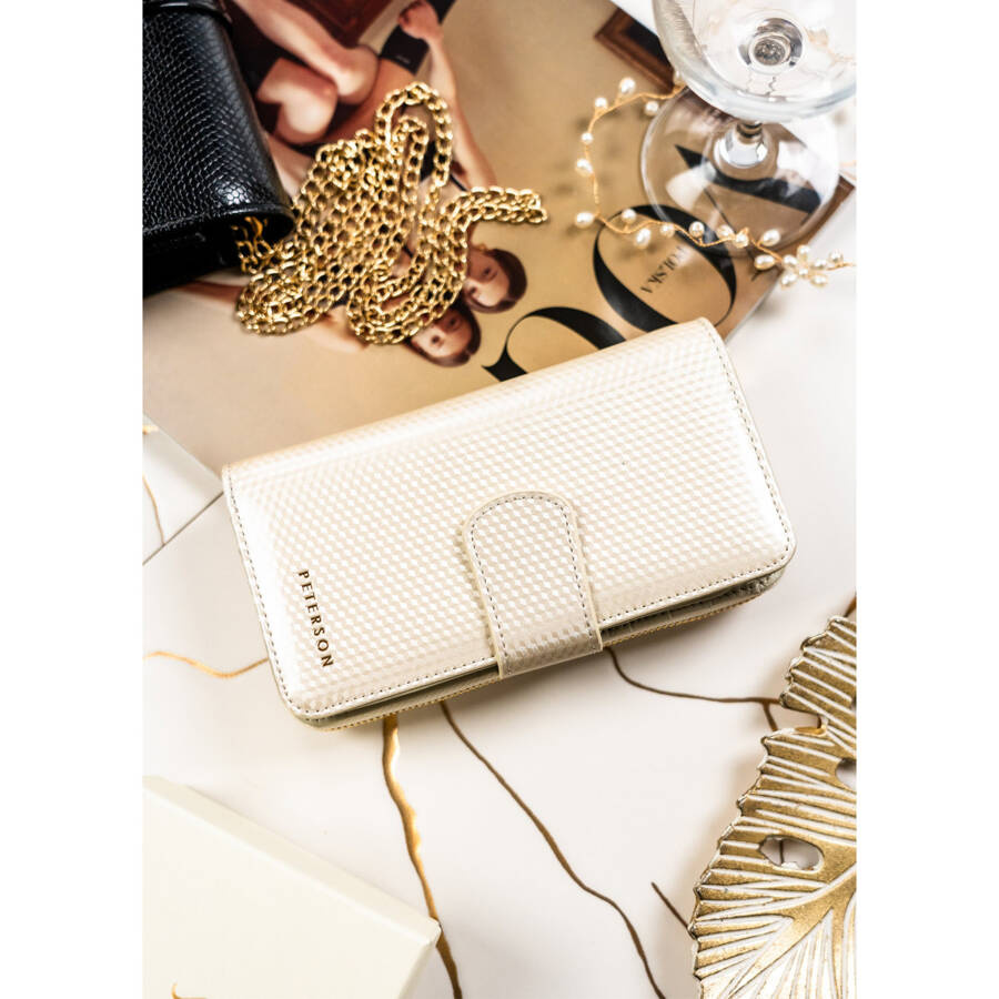 Elegante beige Damen Geldbörse aus Leder mit zartem Muster – Peterson – Bild 4