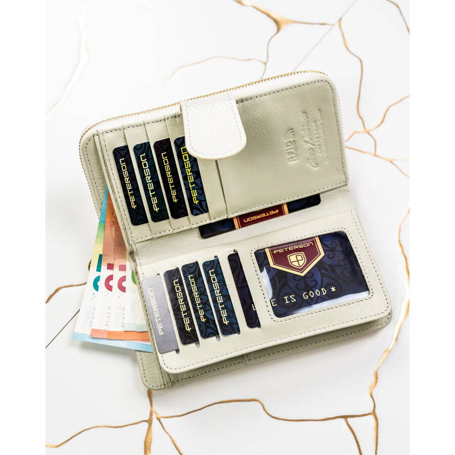 Elegante beige Damen Geldbörse aus Leder mit zartem Muster – Peterson – Bild 13