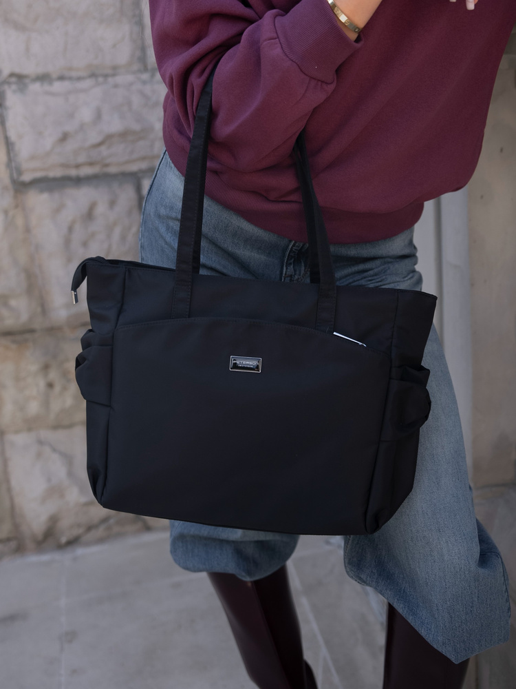 Schwarze Shopper Bag Damen Tasche passend für A4 – Peterson – Bild 5