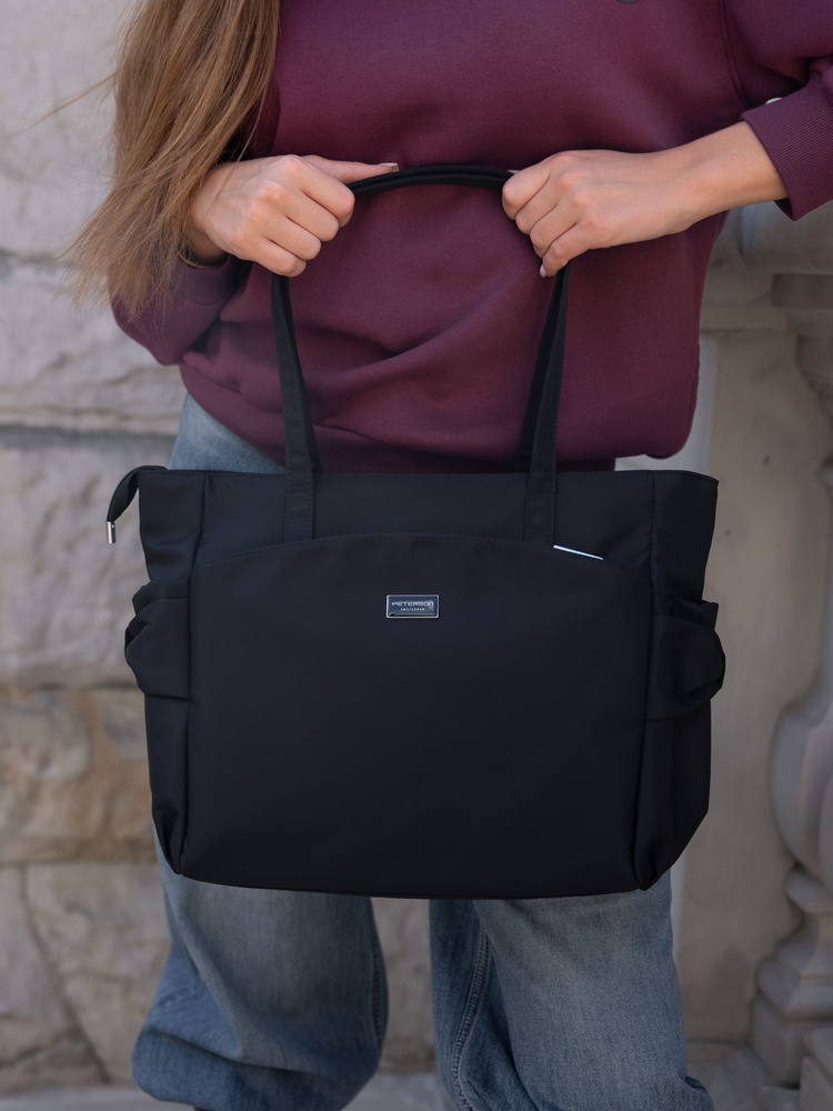 Schwarze Shopper Bag Damen Tasche passend für A4 – Peterson – Bild 8