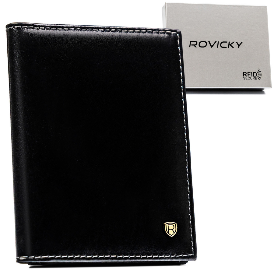 Klassische Herren Geldbörse in Schwarz im Hochformat – Rovicky