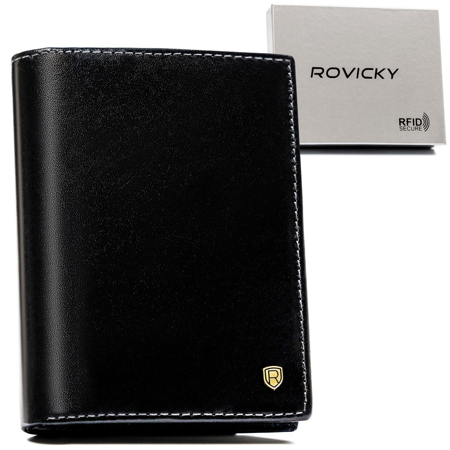 Schwarze Herren Geldbörse aus echtem Leder mit RFID – Rovicky