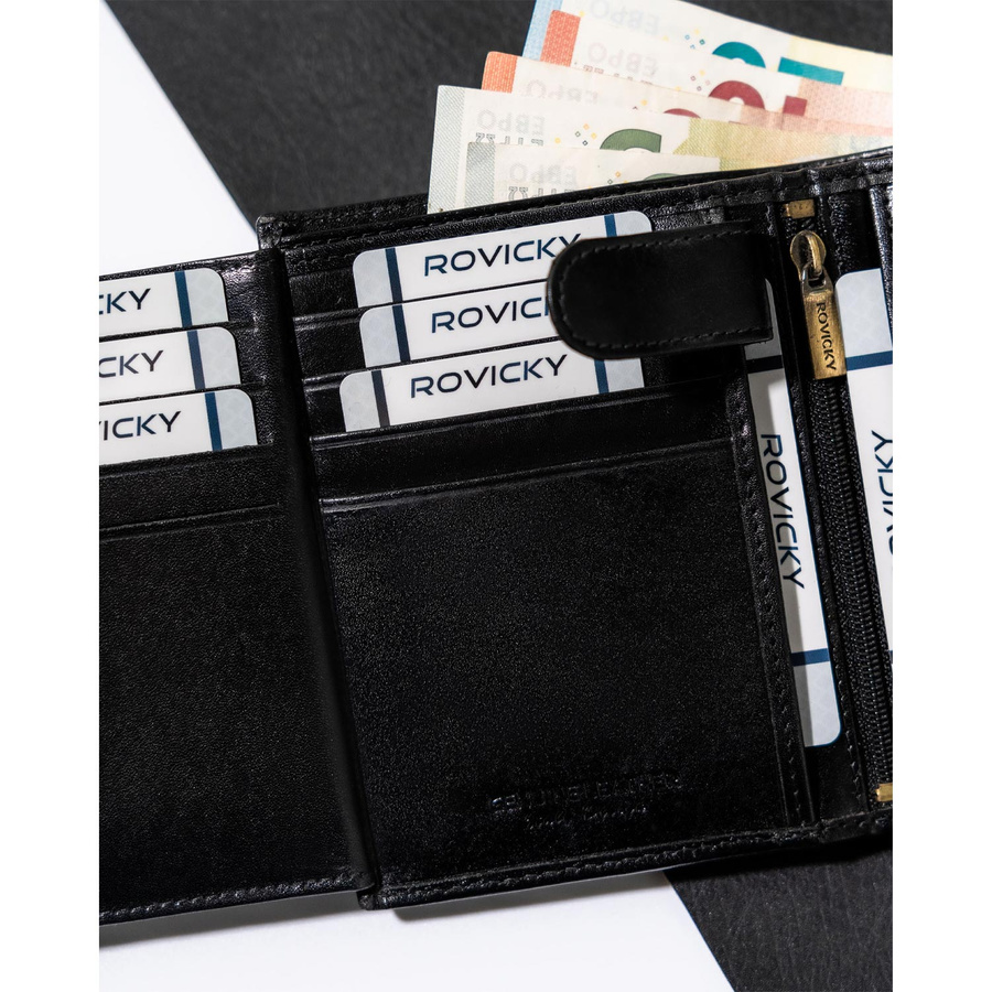 Schwarze Herren Geldbörse aus echtem Leder mit RFID – Rovicky – Bild 8