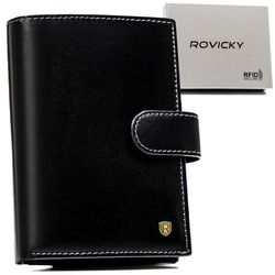 Herren Geldbörse aus schwarzem Leder mit Verschluss und RFID-Schutz – Rovicky