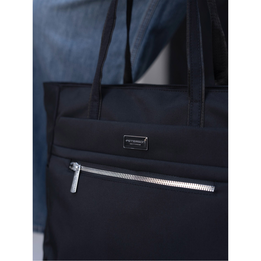 Praktische schwarze Damen Shopper Tasche für die Schulter – Peterson – Bild 5