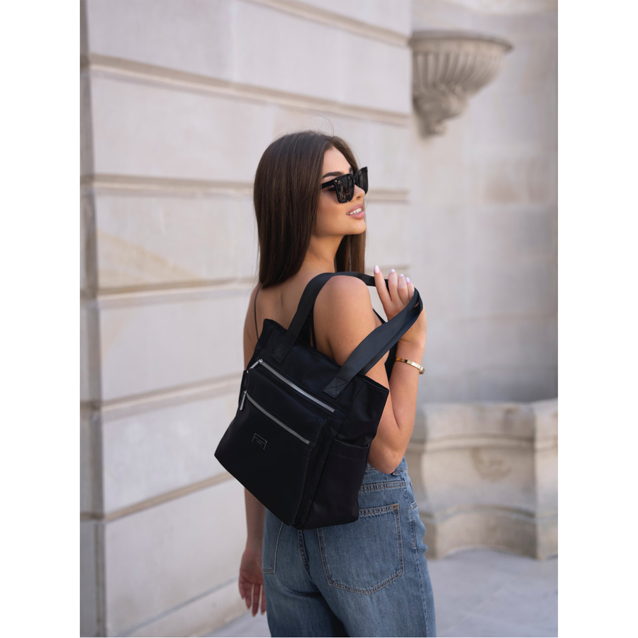 Große Nylon Damen Tasche in Schwarz mit bequemen Henkeln – Peterson – Bild 3