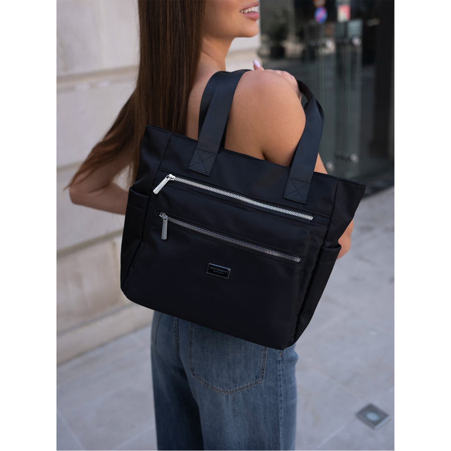 Große Nylon Damen Tasche in Schwarz mit bequemen Henkeln – Peterson – Bild 7