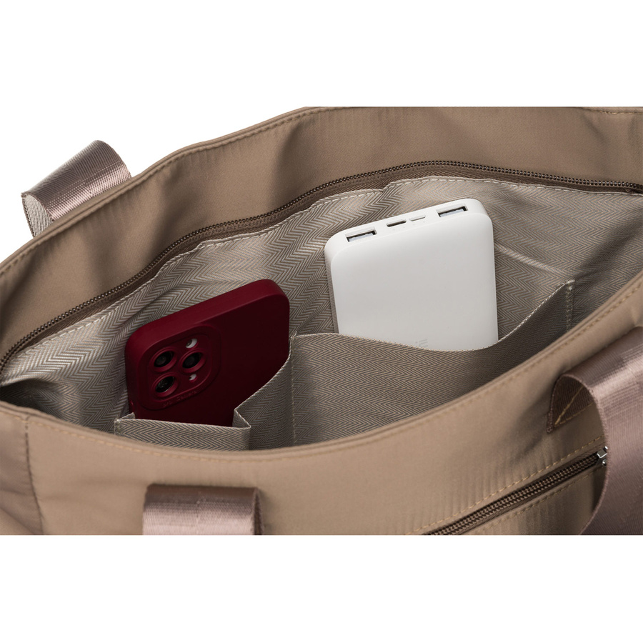 Nylon Damen Tasche in Beige mit silbernen Beschlägen – Peterson – Bild 5