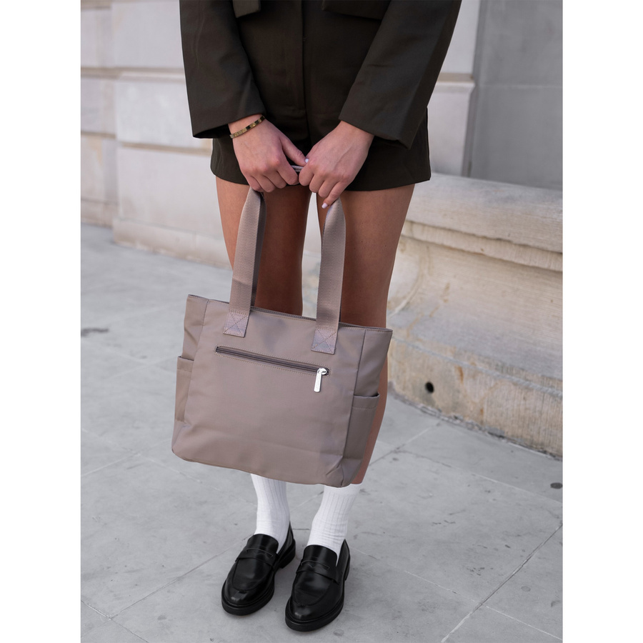 Nylon Damen Tasche in Beige mit silbernen Beschlägen – Peterson – Bild 6