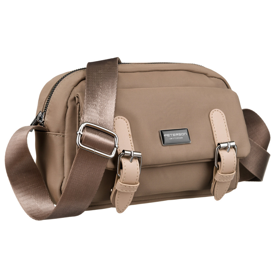 Kleine praktische Damen Umhängetasche aus Nylon in Beige – Peterson
