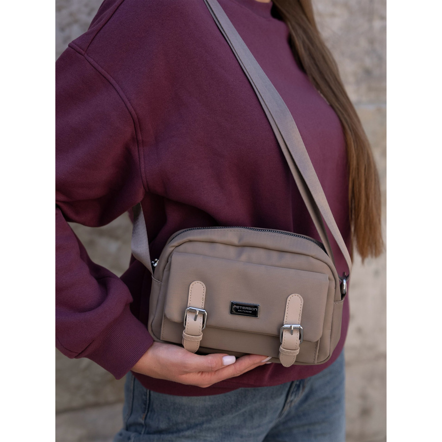 Kleine praktische Damen Umhängetasche aus Nylon in Beige – Peterson – Bild 5