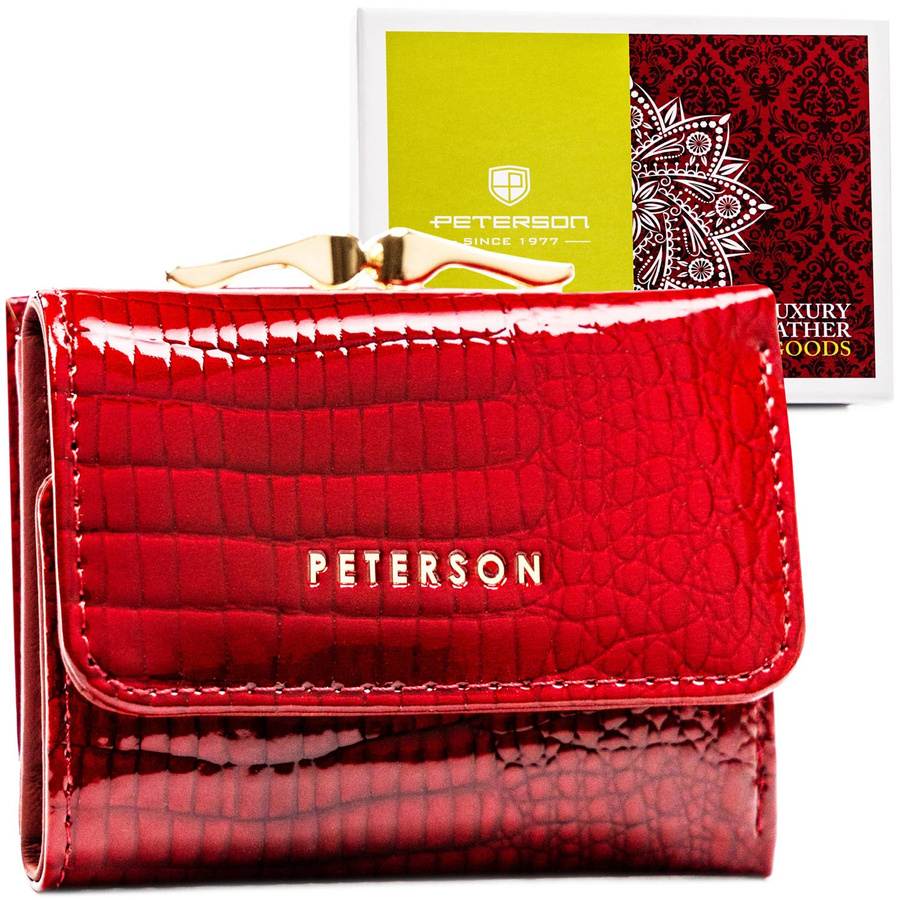 Kleine Damen-Geldbörse in Rot im Querformat mit Krokodilleder-Prägung – Peterson