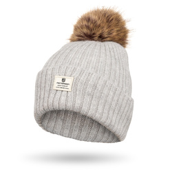 Modische Wintermütze mit Bommel in Grau – Peterson
