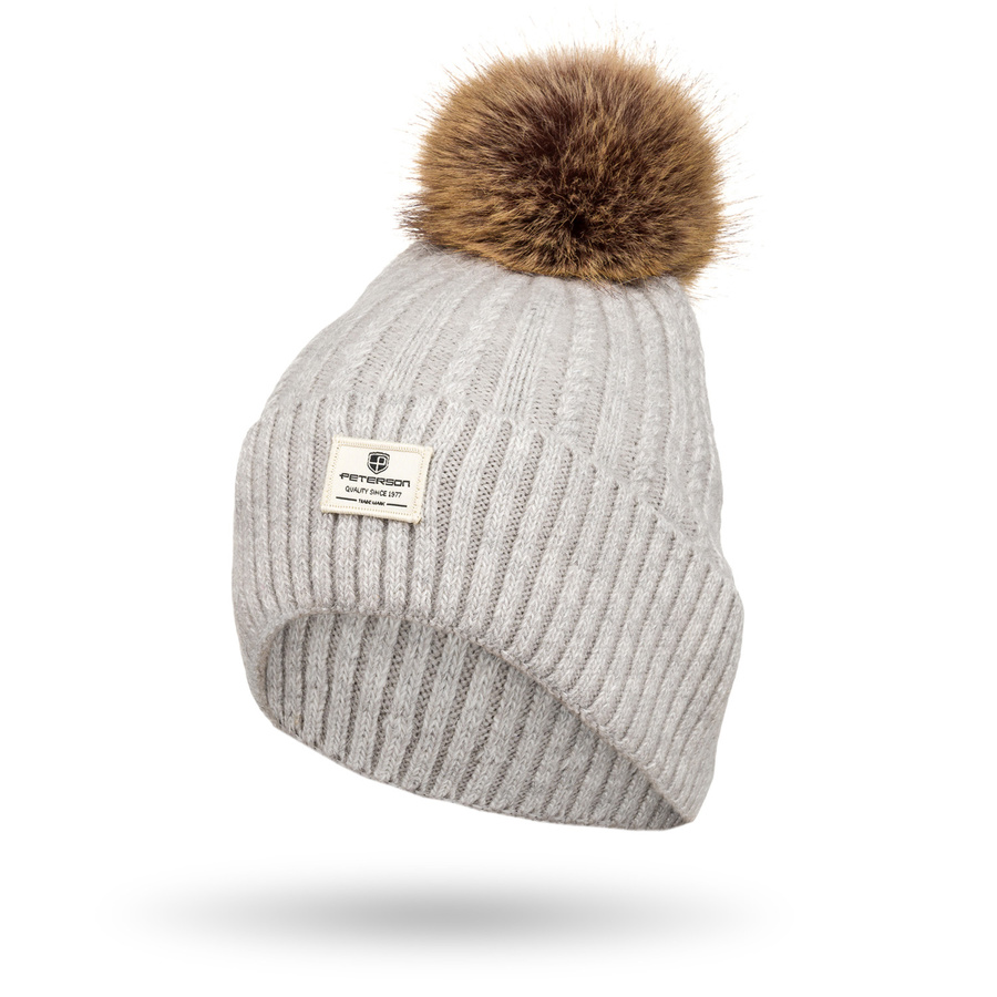 Graue Damen Mütze mit Bommel für den Winter – Peterson – Bild 2