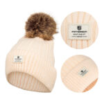 Beige Damen Mütze mit Bommel im Rippstrick – Peterson