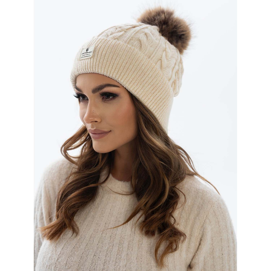Beige Wintermütze mit Bommel und Silberfaden – Peterson – Bild 4
