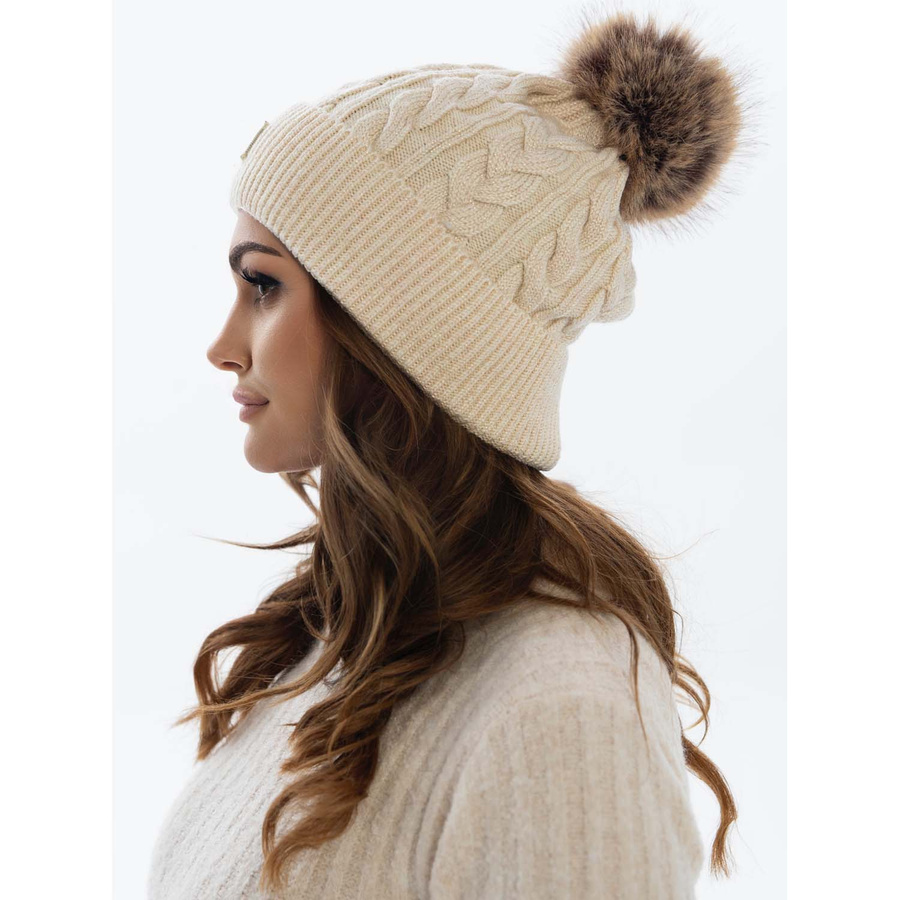 Beige Wintermütze mit Bommel und Silberfaden – Peterson – Bild 6