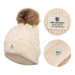 Beige Wintermütze mit Bommel und Silberfaden – Peterson