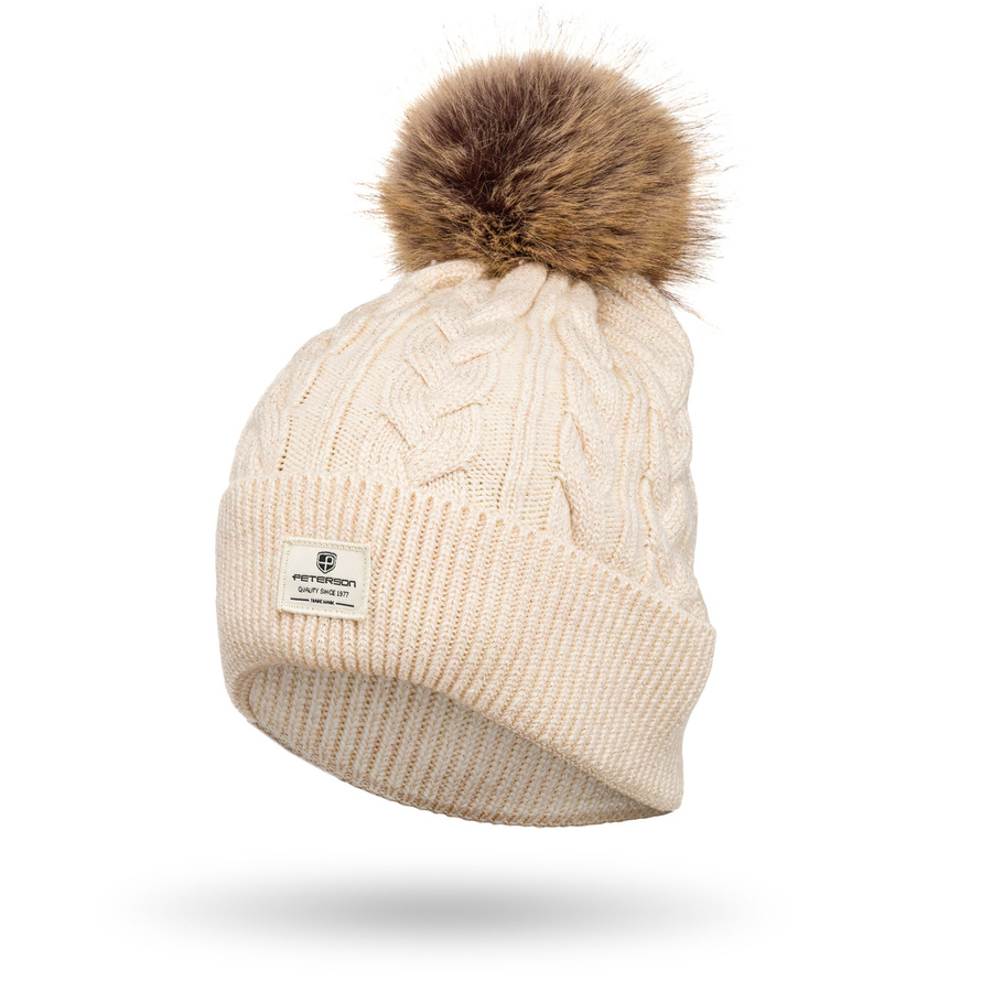 Beige Wintermütze mit Bommel und Silberfaden – Peterson – Bild 3