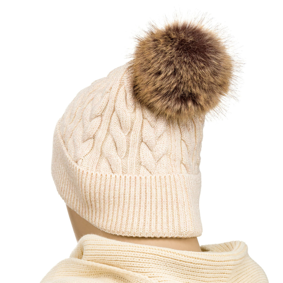Beige Wintermütze mit Bommel und Silberfaden – Peterson – Bild 5