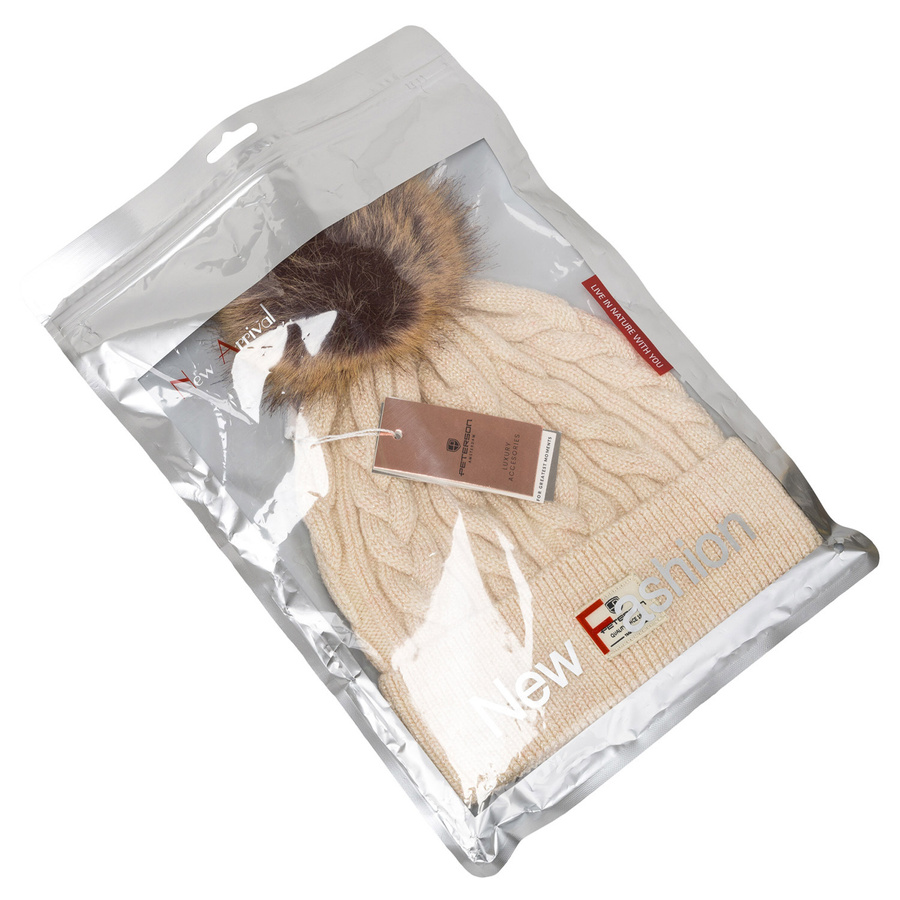 Beige Wintermütze mit Bommel und Silberfaden – Peterson – Bild 9