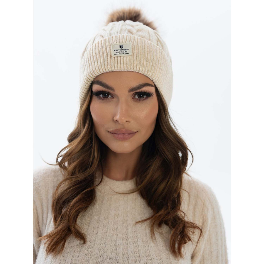 Beige Wintermütze mit Bommel und Silberfaden – Peterson – Bild 2