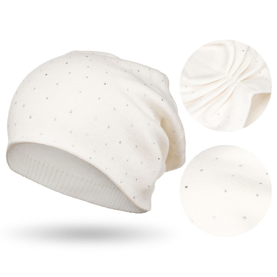 Weiße Damen Mütze mit Kristallen für den Winter – Peterson