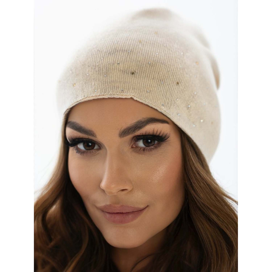 Beige Slouchy Damen Mütze mit Kristallen – Peterson – Bild 5