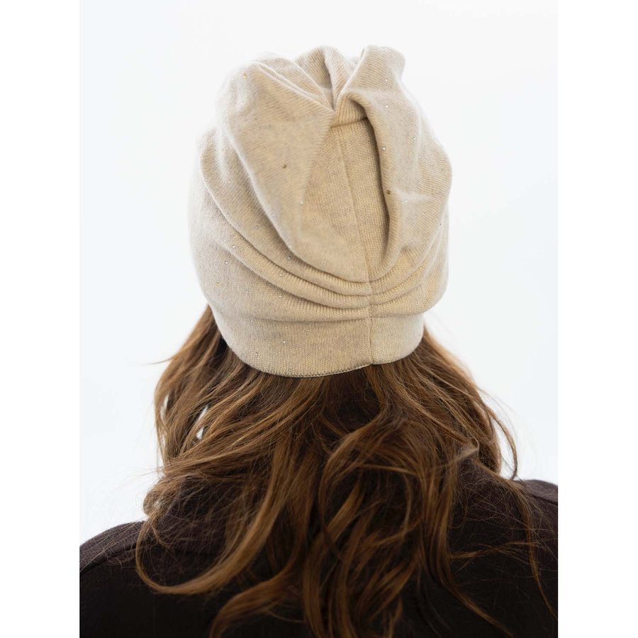 Beige Slouchy Damen Mütze mit Kristallen – Peterson – Bild 7