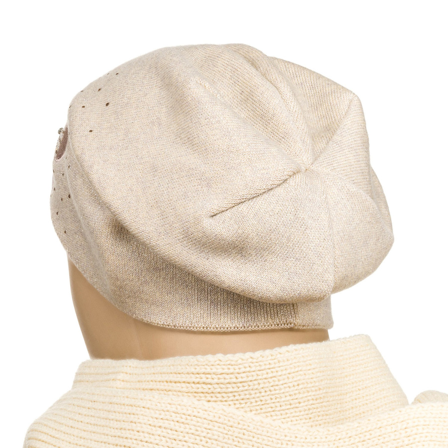 Beige Slouchy Damen Mütze mit Kristallen – Peterson – Bild 6