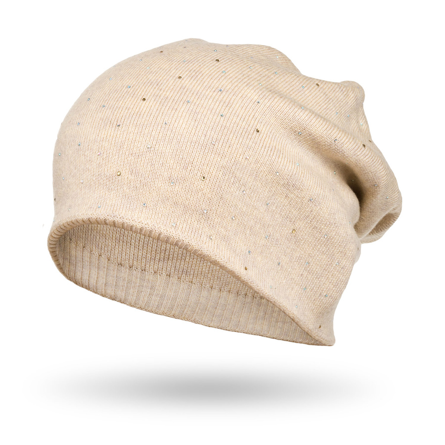 Beige Slouchy Damen Mütze mit Kristallen – Peterson – Bild 4